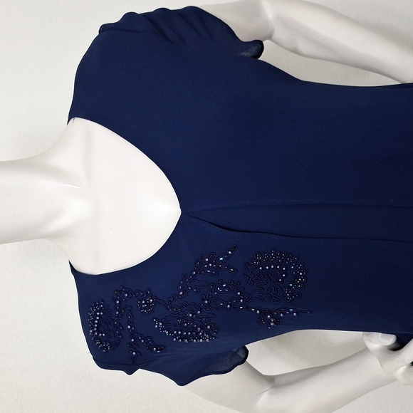 Positive Attitude Vintage Navy Blue Embroidered Beaded Fairy Maxi Dress Size 10 - Picture 2 of 12